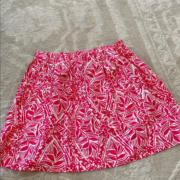 Lilly Pulitzer Cissy Red White Floral M Cotton Skirt w/Pockets Elastic Waist - Picture 1 of 7